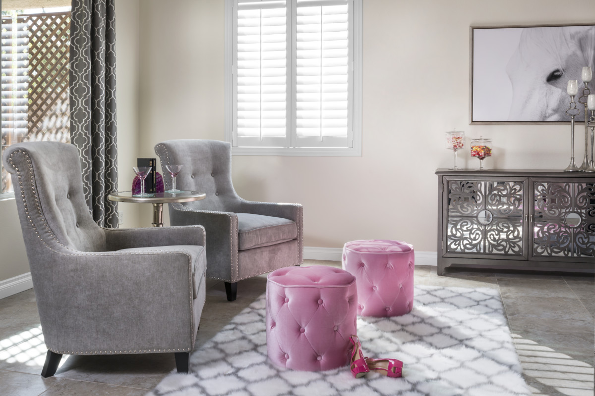 Cincinnati pink living room with shutters